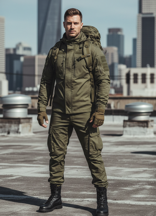 Tactical Olive Utility Jacket & Cargo Set