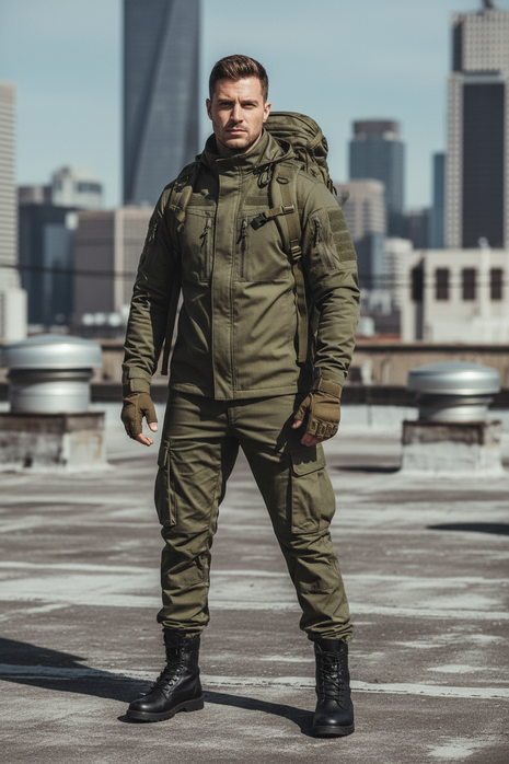 Tactical Olive Utility Jacket & Cargo Set