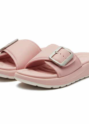 Women's blush pink sporty cushioned slide sandals with adjustable strap