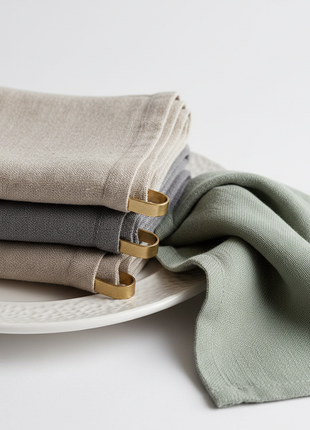 Premium linen kitchen towels with brass hanging loop