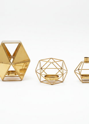 Brass Geometric Candle Holder Set (Set of 3)