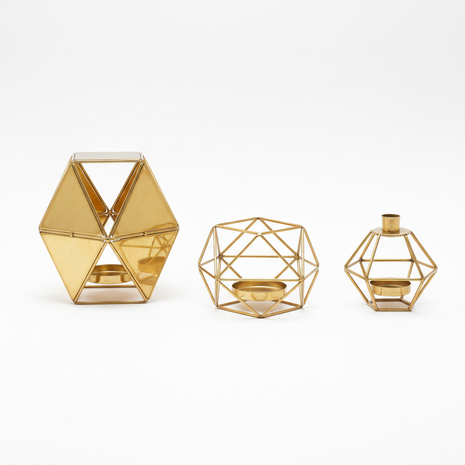 Brass Geometric Candle Holder Set (Set of 3)