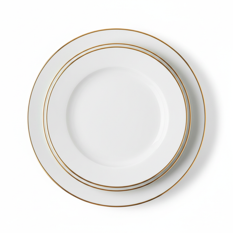White and gold ceramic dinner plate set of 4