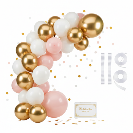 Balloon Arch Kit - Gold, White & Blush Pink