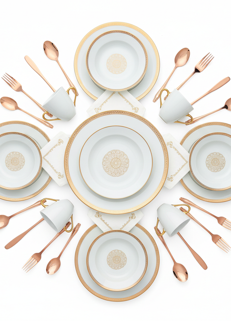 Luxury Gold Dining Bundle – Plates, Mugs & Flatware Set