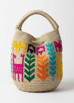 Handwoven Ecuadorian shigra bag agave fiber colorful embroidered patterns