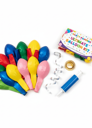 Colorful assorted party balloon kit with pump and ribbon