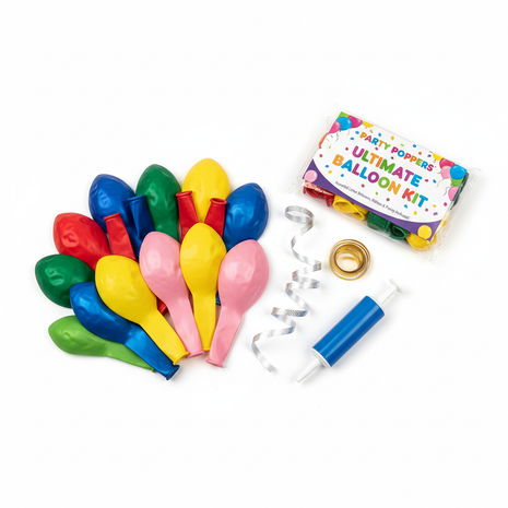 Colorful assorted party balloon kit with pump and ribbon