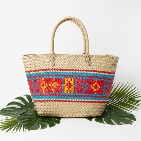 Salvadoran Hand-Woven Palm Leaf Tote Bag – Geometric Stripe Market Bag