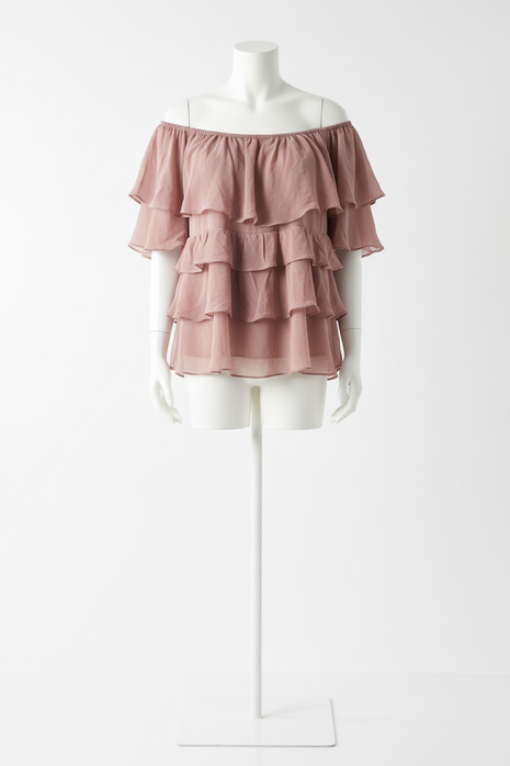 Dusty Rose Off-Shoulder Ruffle Blouse