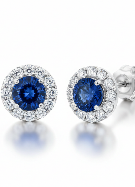 Sapphire Halo Stud Earrings