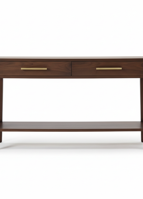 Walnut Console Table with 2 Drawers and Shelf