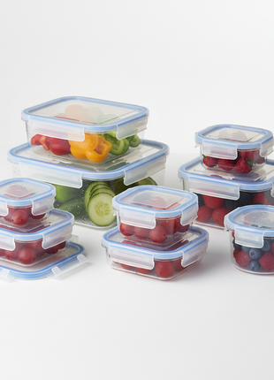 Set of clear airtight food storage containers with lids