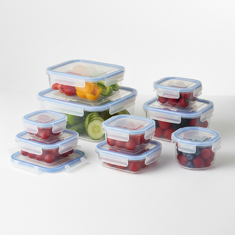 Set of clear airtight food storage containers with lids