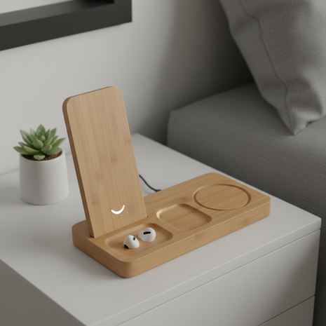 Bamboo Multi-Device Wireless Charging Station