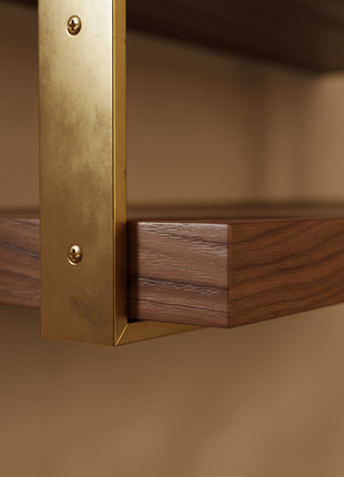 Walnut Floating Wall Shelf with Brass Brackets