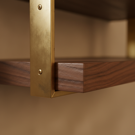 Walnut Floating Wall Shelf with Brass Brackets