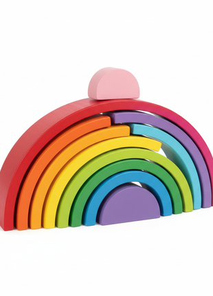 RainbowStack Wooden Stacking Toy with 9 colorful arches