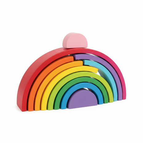 RainbowStack Wooden Stacking Toy with 9 colorful arches
