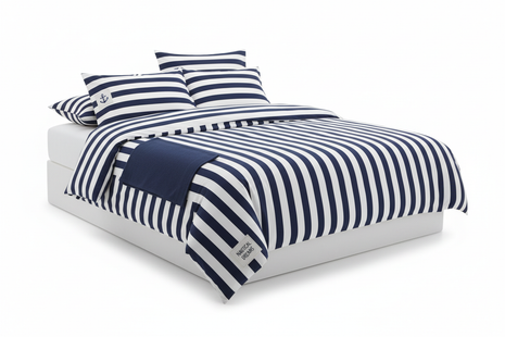 Navy Blue & White Striped Cotton Bedsheet Cover Set