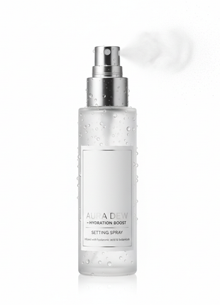 Elegant frosted glass setting spray bottle with fine mist pump on white background