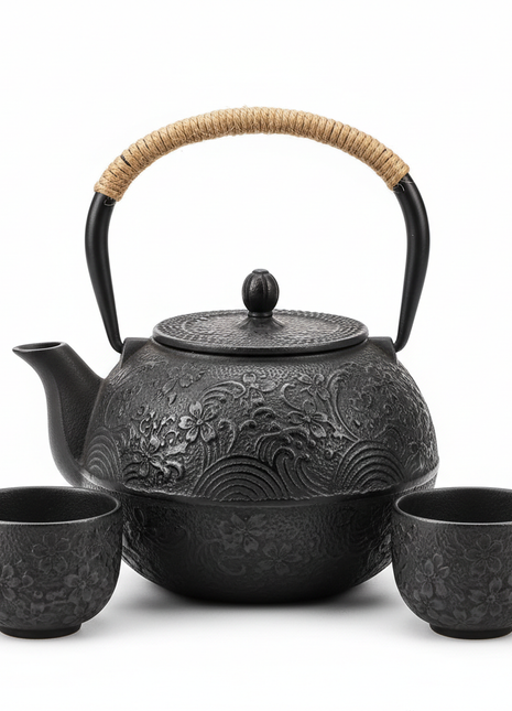 Japanese Cast Iron Teapot — Tetsubin with Trivet & Cups