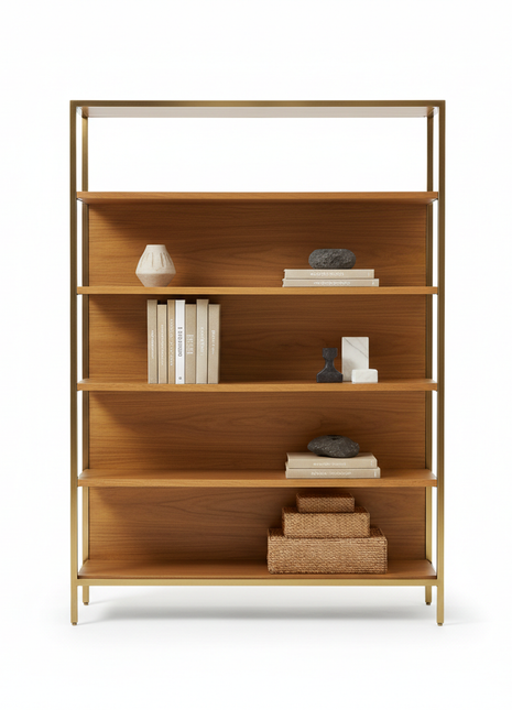 5-Shelf Bookshelf with Brass Frame - Modern Storage