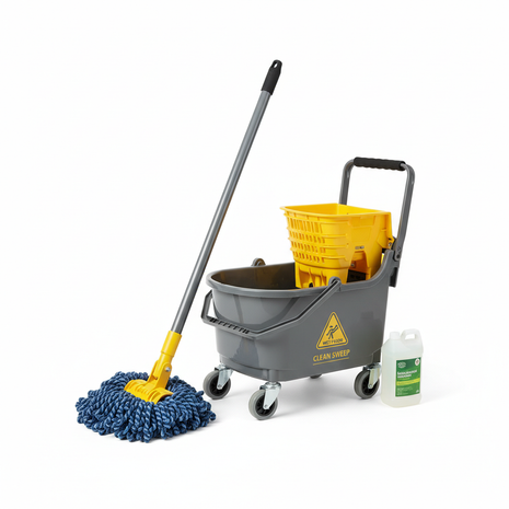 Industrial Floor Mop & Bucket Set - Commercial Cleaning System