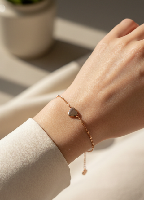 Rose Gold Heart Charm Bracelet