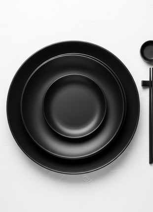 Matte black ceramic dinner plate set of 4