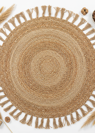 Bohemian Natural Jute Rug in earthy beige and brown tones