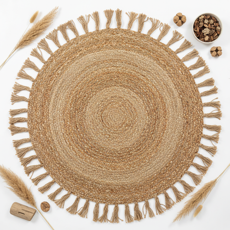 Bohemian Natural Jute Rug in earthy beige and brown tones