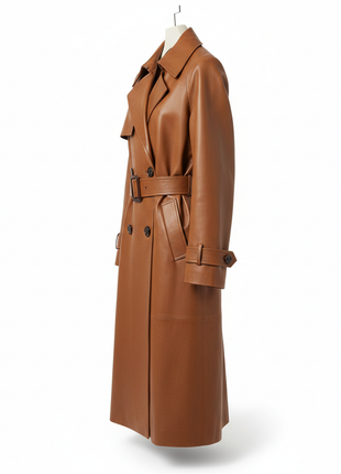Camel Leather Trench Coat