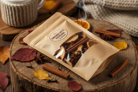 Cinnamon Apple Potpourri with dried apple slices and spices in kraft bag