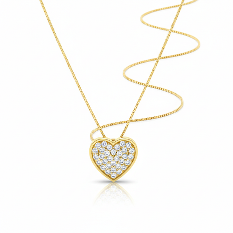Delicate gold heart pendant necklace with diamond accents
