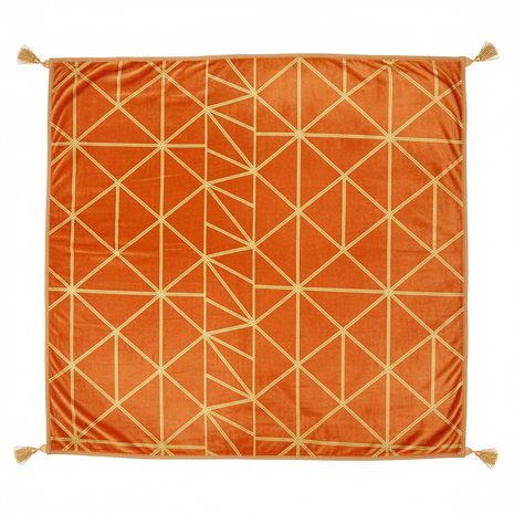 Luxury XL velvet-touch beach mat with sunset orange and gold geometric pattern