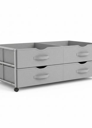 Under-bed storage drawer set with wheels in light grey fabric