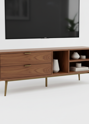 TV Stand Media Console - Walnut with Brass Legs