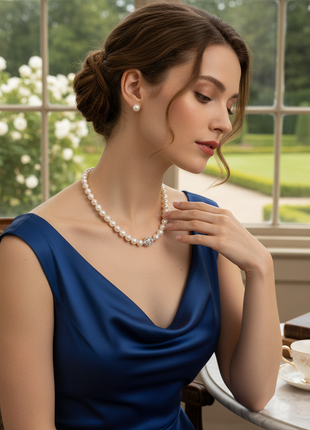 Classic Pearl Strand Necklace worn on model