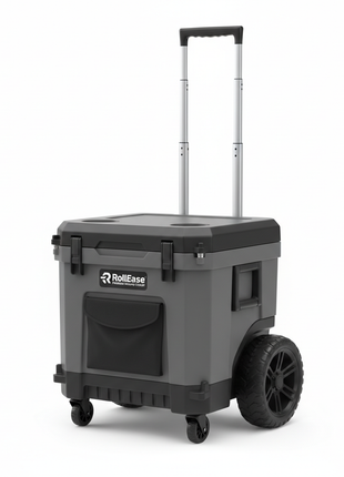 RollEase gray and black large rolling cooler with telescoping handle