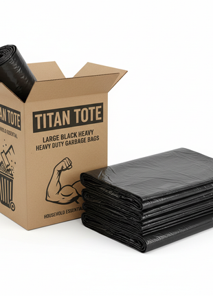 Box of large black heavy duty garbage bags
