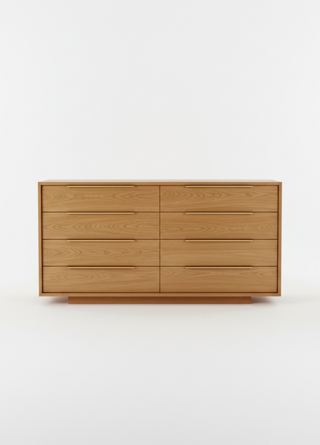 Modern Oak 6-Drawer Dresser with Brass Hardware