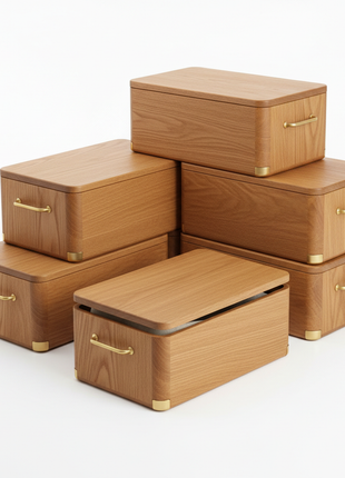Modular Oak Storage Box Set with Brass Hardware