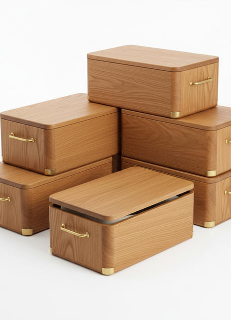 Modular Oak Storage Box Set with Brass Hardware