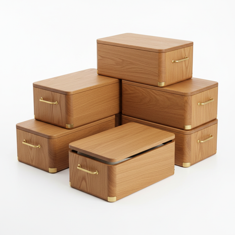 Modular Oak Storage Box Set with Brass Hardware