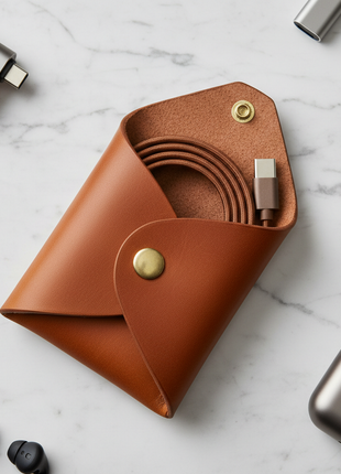 Premium Full-Grain Leather Cable Organizer