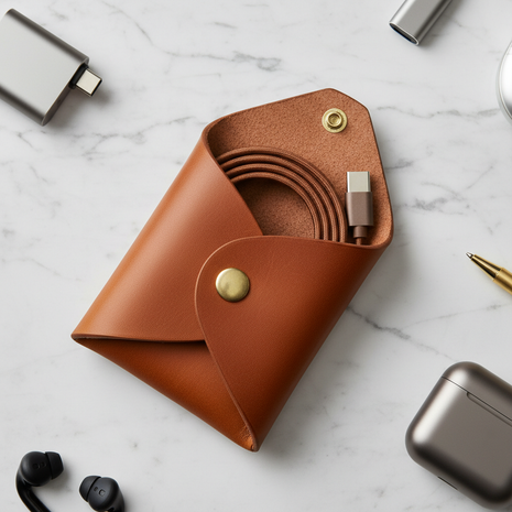 Premium Full-Grain Leather Cable Organizer