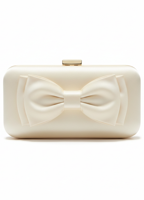 Ivory Satin Bow Minaudière Purse