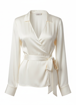 Ivory Silk Wrap Blouse