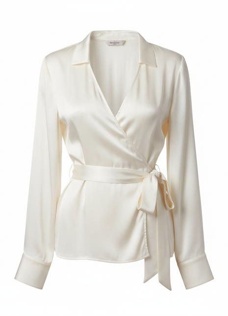 Ivory Silk Wrap Blouse